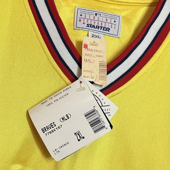 VTG Starter Atlanta Braves Tomahawk Jacket Pullover Windbreaker Size 2XL Yellow - Picture 4 of 11